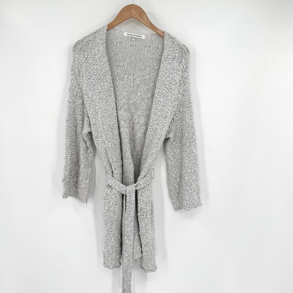 Cupcakes and Cashmere White/Black Bubble Knit Belted Cardigan Sweater Women's M